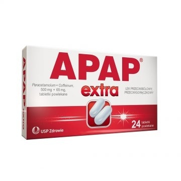 Apap Extra 500mg + 65mg, tabletki powlekane, 24 tabl. (2 blist. po 12 tabl.)  