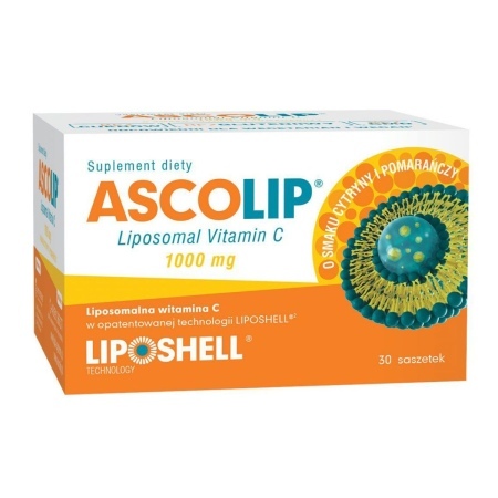 Ascolip Liposomal Vitamin C 1000 mg o smaku cytryny i pomarańczy, żel doustny, 30 sasz. po 5 g  