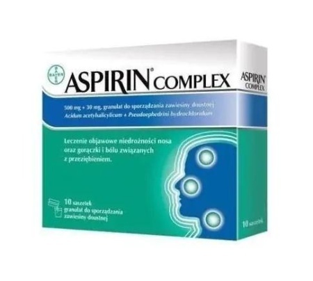 Aspirin Complex Zatoki 500mg + 30mg, granulat do sporządzania zawiesiny doustnej, 10 sasz.  