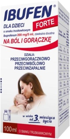 Ibufen dla dzieci FORTE o smaku truskawkowym 200 mg/5 ml zawiesina doustna 1 butelka 100 ml